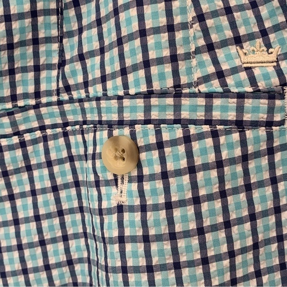 Peter Millar CrownSport Men’s seersucker navy aqua and white plaid short Size 40 - Picture 4 of 11